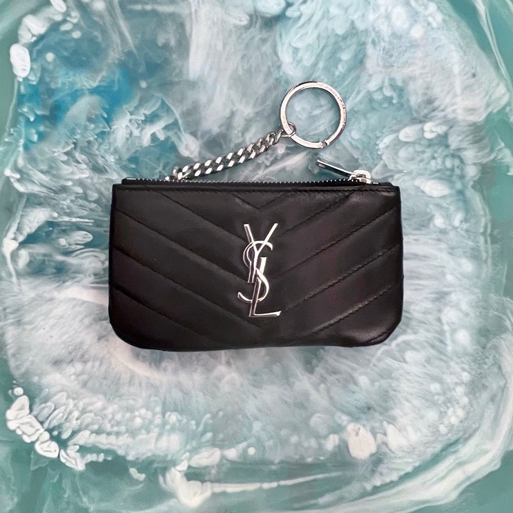 NWT Saint Laurent Black Leather Pouch and Keyring
